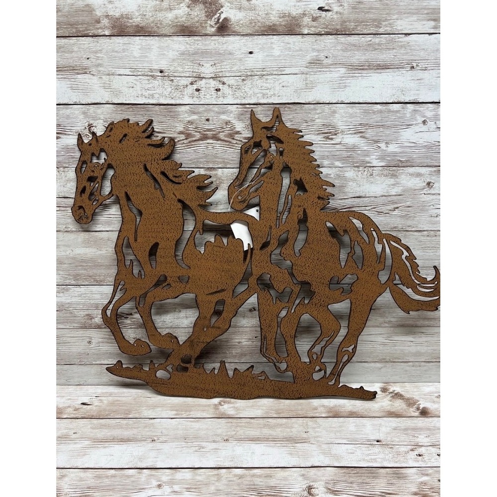 Rustic Copper Metal 2 Wild Horses‎ Running Wall Decor 15x12